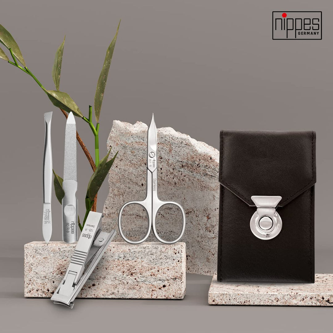 nippes Solingen, Premium Line Maniküre Set Locks Edelstahl nickel rostfrei Rindsleder Nageletui Nage
