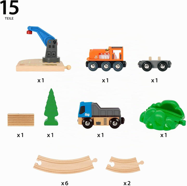 BRIO World – 36028 Starterset Güterzug mit Kran A | Zugset für Kinder ab 3 Jahren Neue Version, Neue