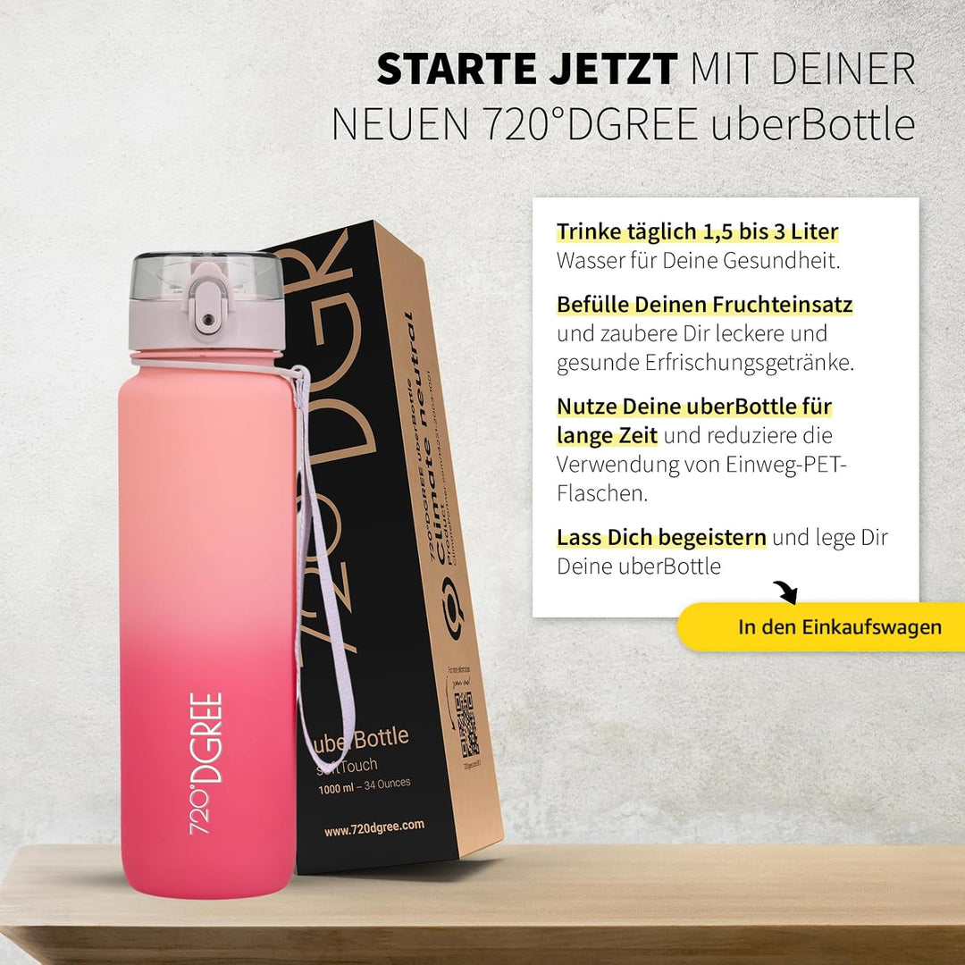 720°DGREE Trinkflasche “uberBottle“ +Sieb - 350ml, 500ml, 650ml, 1000ml, 1,5l, 2l - BPA-Frei - Wasse
