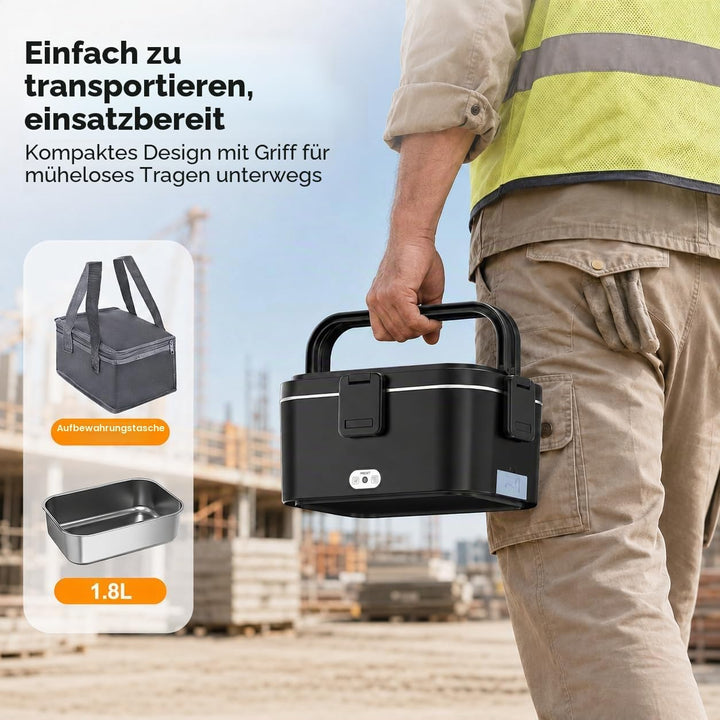 Elektrische Lunchbox 120W 1,8L 12V/24V/230V für Auto/LKW/Büro Auslaufsicher | Herausnehmbarer Edelst