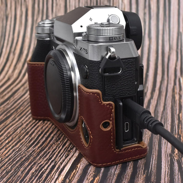 Rieibi Fuji XT5 Schutzhülle für Fujifilm X-T5 Digitalkamera, hochwertiges Echtleder, Halbtasche für