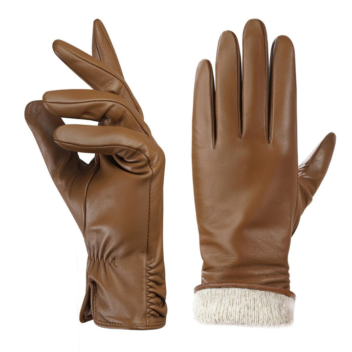 BISON DENIM Damen Winter Lederhandschuhe Warme Kaschmirhandschuhe Handschuhe Touchscreen-Funktion Ka