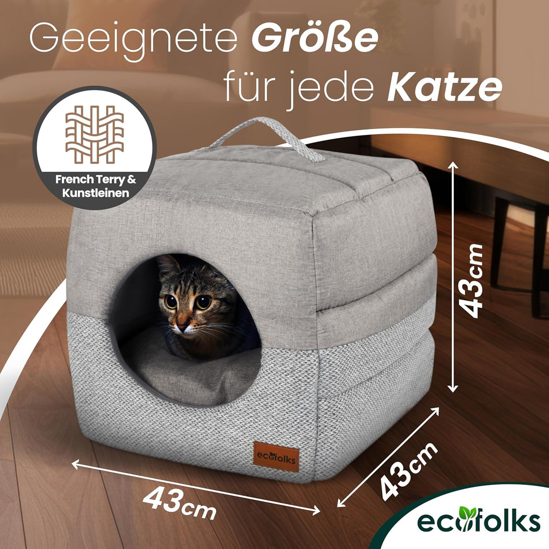 3in1 antibakterielles Katzenbett, Katzenhöhle | Sofa & Kuschelbett – wandelbar, stylisch & platzspar