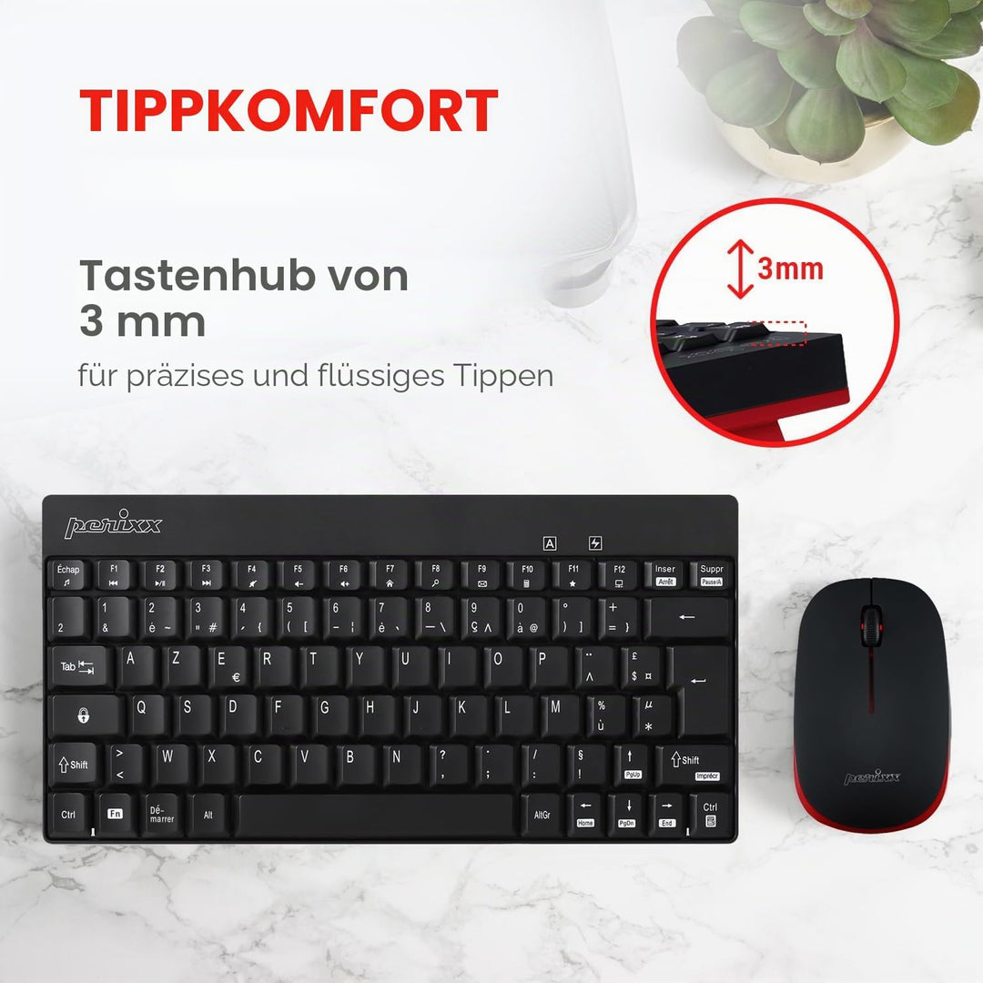 Perixx PERIDUO-712, Ensemble Clavier Souris Mini Sans Fil Pour Windows - 12 Touches Multimédia, Noir