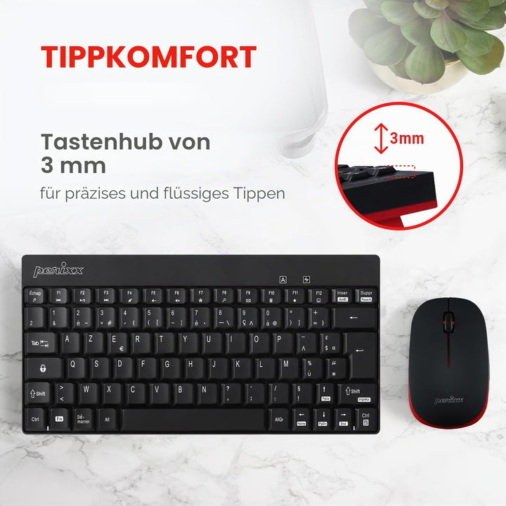 Perixx PERIDUO-712, Ensemble Clavier Souris Mini Sans Fil Pour Windows - 12 Touches Multimédia, Noir
