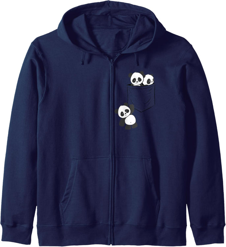 Süsse Kawaii Baby Pandas spielen in der Tasche | Pandabär Kapuzenjacke