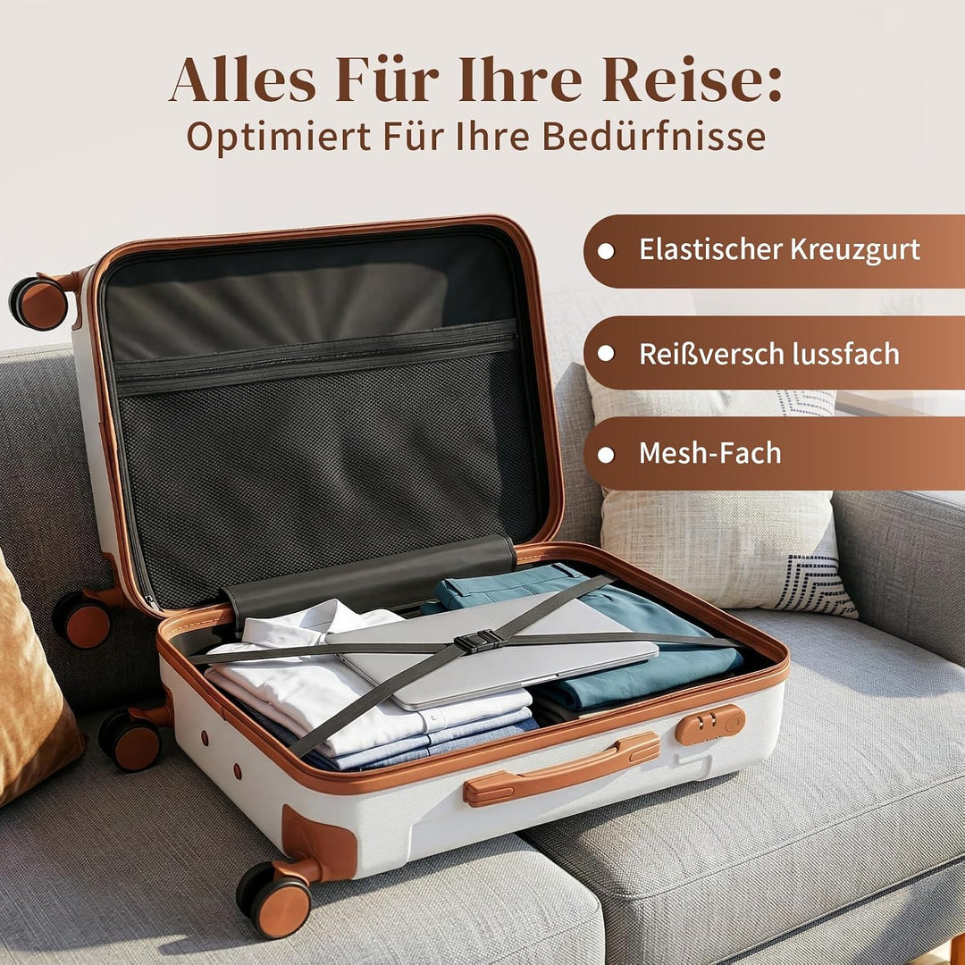 LALAHO Reisekoffer Koffer Trolleys Hartschale (XL, Beige-Braun) | Reisekoffer Set mit Kosmetikkoffer