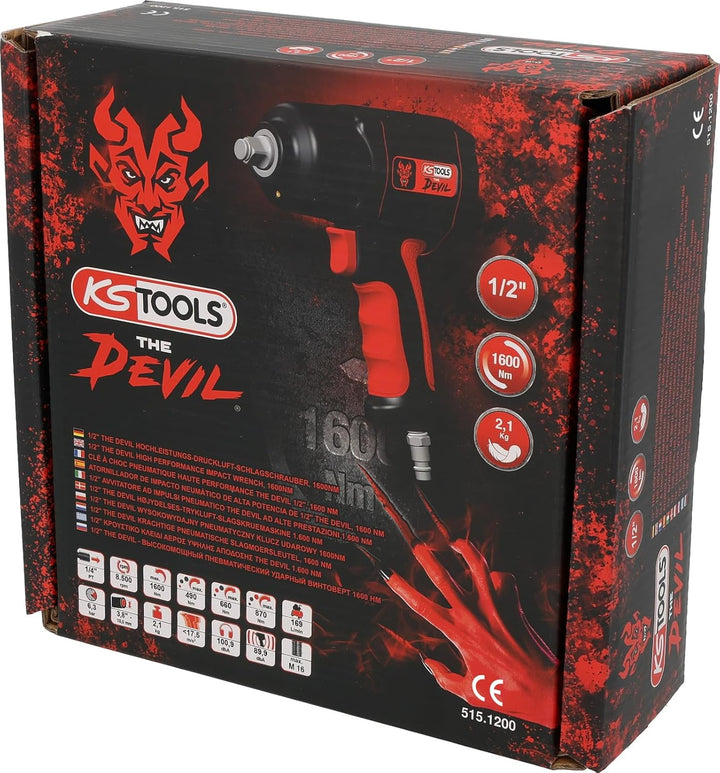KS Tools 515.1200 1/2" THE DEVIL Hochleistungs-Druckluft-Schlagschrauber, 1600Nm