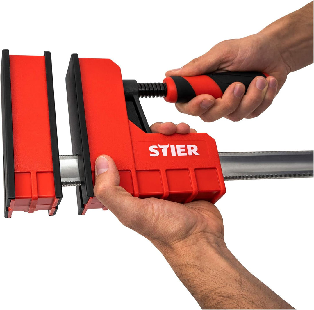 STIER Korpuszwinge, 600 mm Spannweite, 95 mm Ausladung, 6000 N Spannkraft, aus duktilem Gusseisen, S