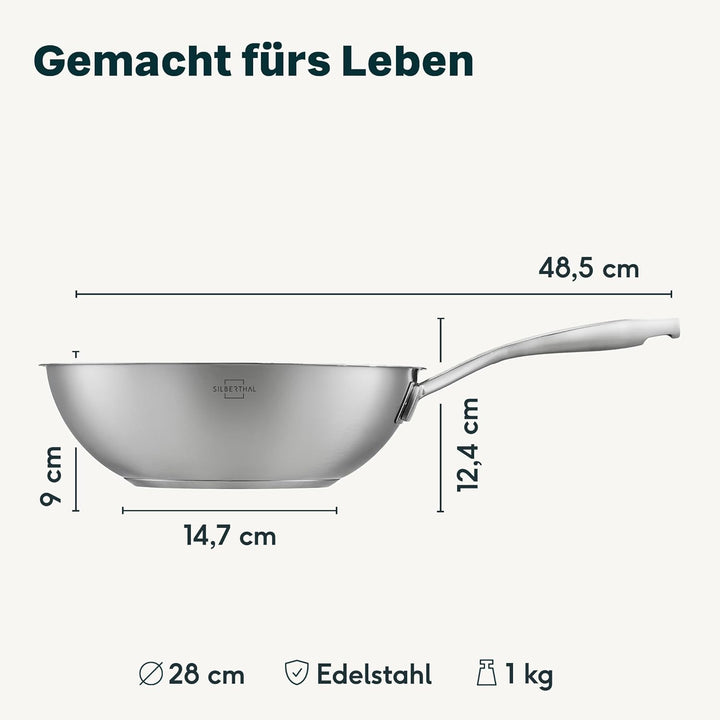 SILBERTHAL Wokpfanne Induktion 28 cm - Edelstahl Wok mit Anti-Haftbeschichtung - Für alle Herdarten