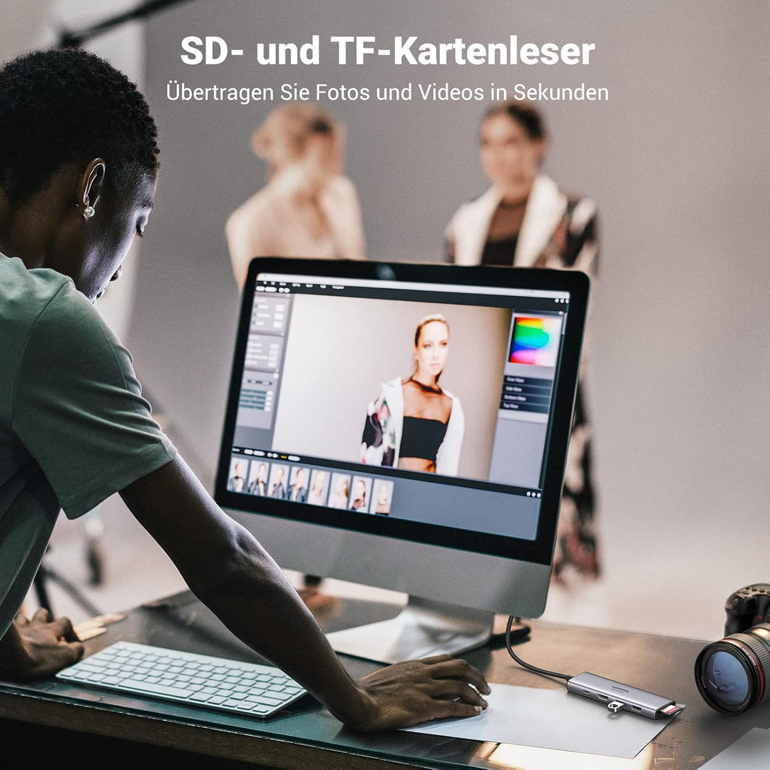 UGREEN USB C Hub 4K 60Hz USB C Adapter mit 100W PD, HDMI, SD/TF, 2 USB 3.0 Kompatibel mit MacBook Pr