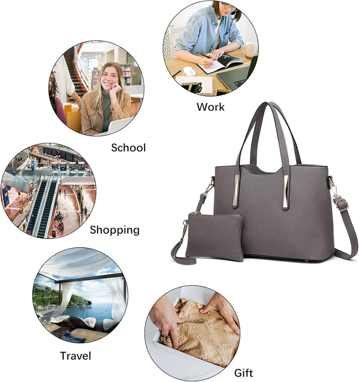 Miss Lulu Henkeltasche Damen Tasche 2 tIg. Shopper Reise Schultertasche,Grau, Grau