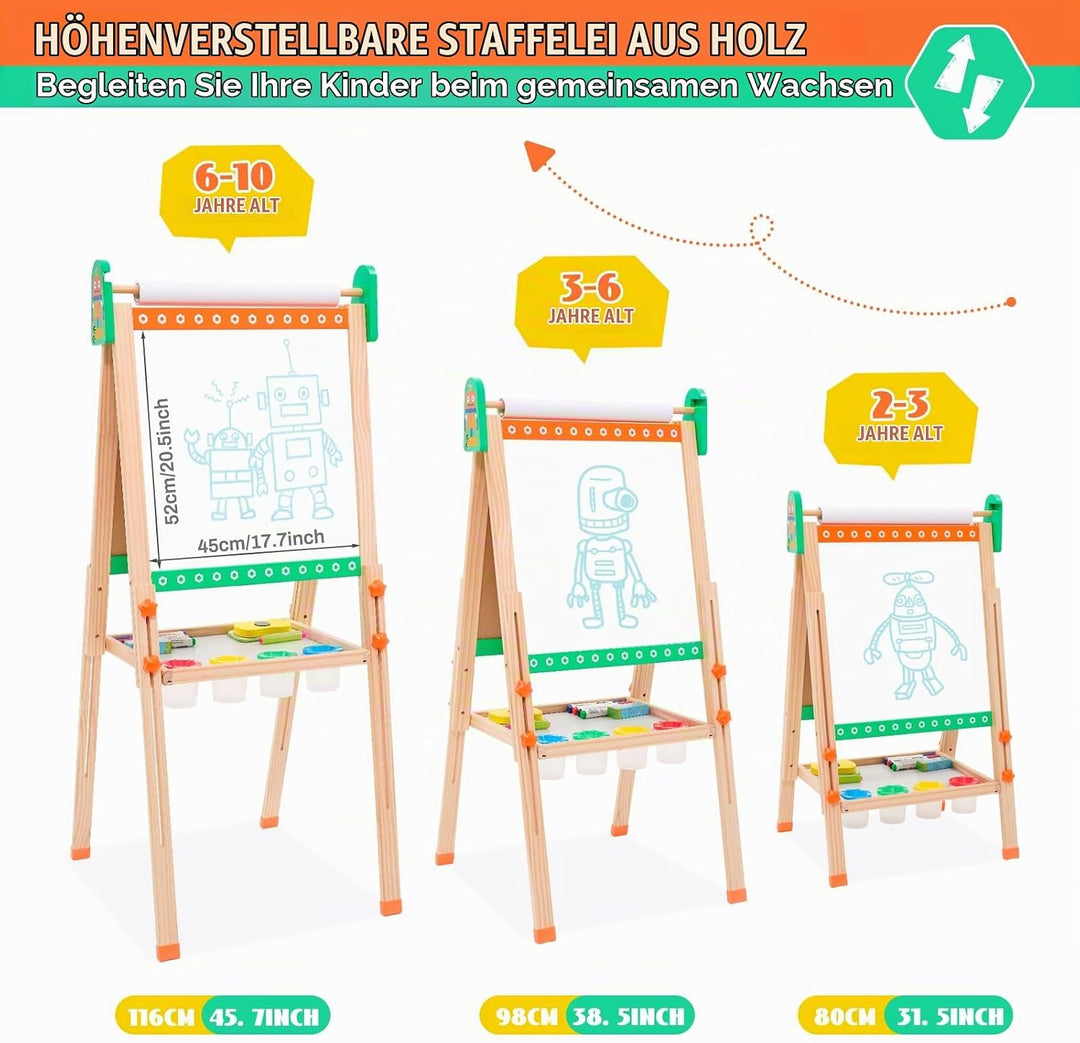 Kinder Tafel Staffelei aus Holz mit Papierrolle Kinder Holz Spielbrett Höhe Einstellbar Schöne Bogen