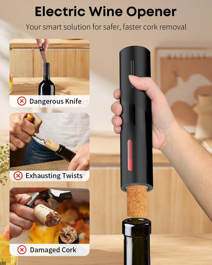 Pawfly 5 in 1 Akku Weinflaschenöffner Set Automatischer Weinöffner mit Weindekanter Ausgiesser Vakuu