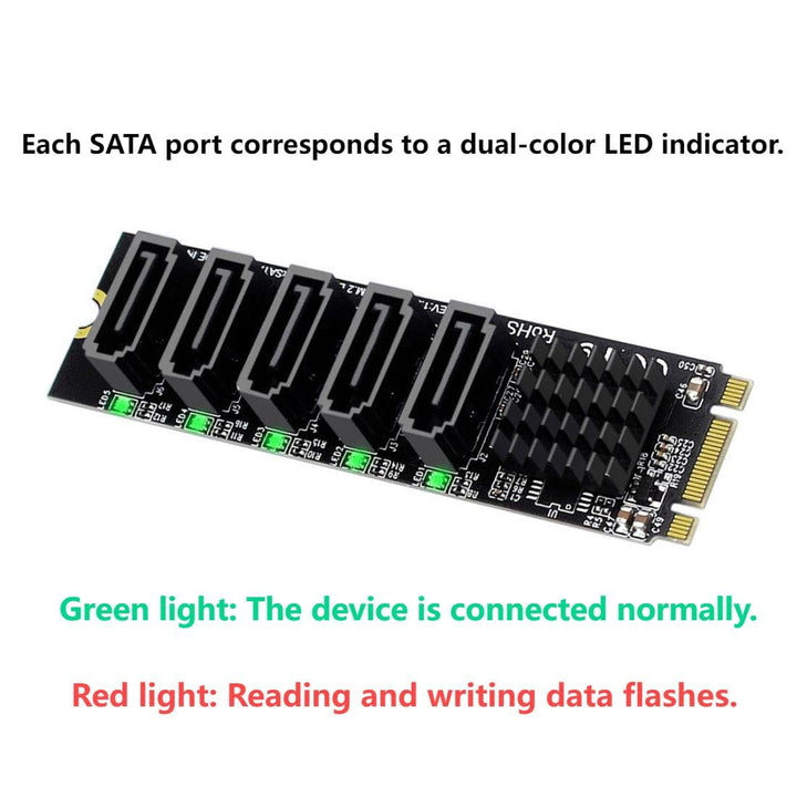 chenyang 5 Ports M.2 auf SATA Adapter, B+M Key NGFF 1 auf 5 SATA 3.0 Port Erweiterungskarte mit JMB5