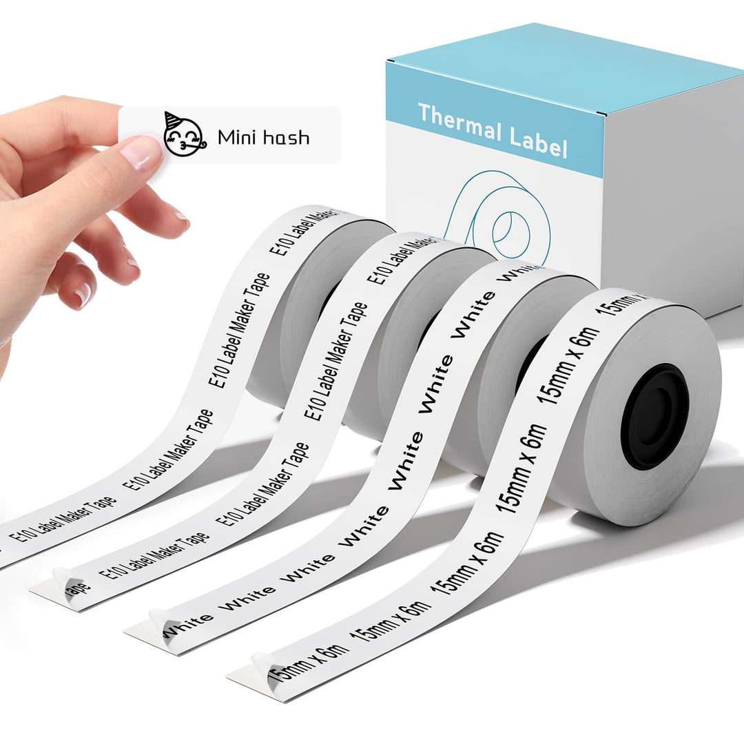 Compatible with SUPVAN E10 & E11 Label Maker Tape,Black on White,4 Rolls 0.59in × 19.7ft (15mm × 6m)