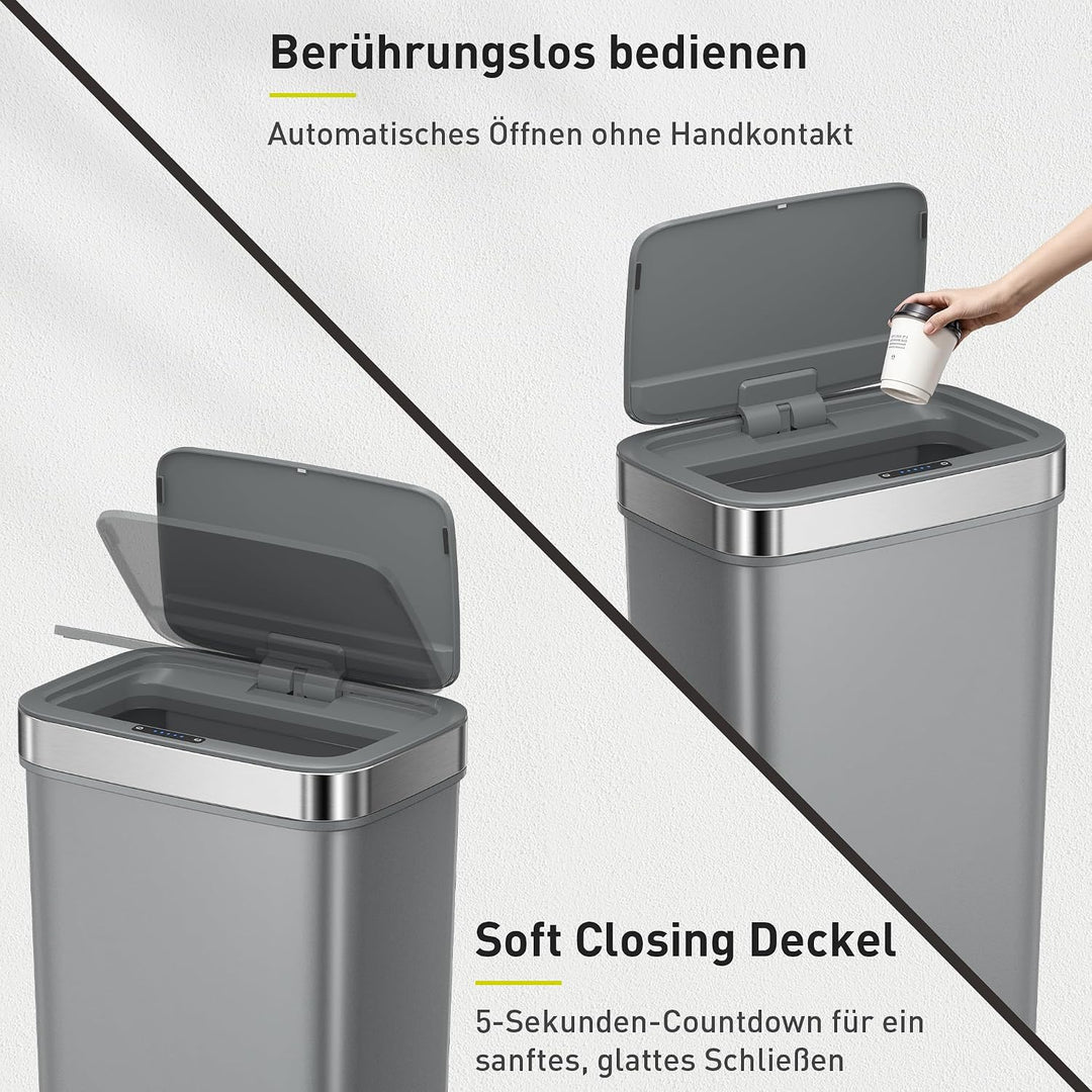 EKO Hana Deluxe 50L Mülleimer mit Sensor, Automatischer Mülleimer Küche, rechteckiger Bewegungssenso
