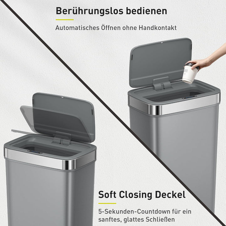 EKO Hana Deluxe 50L Mülleimer mit Sensor, Automatischer Mülleimer Küche, rechteckiger Bewegungssenso