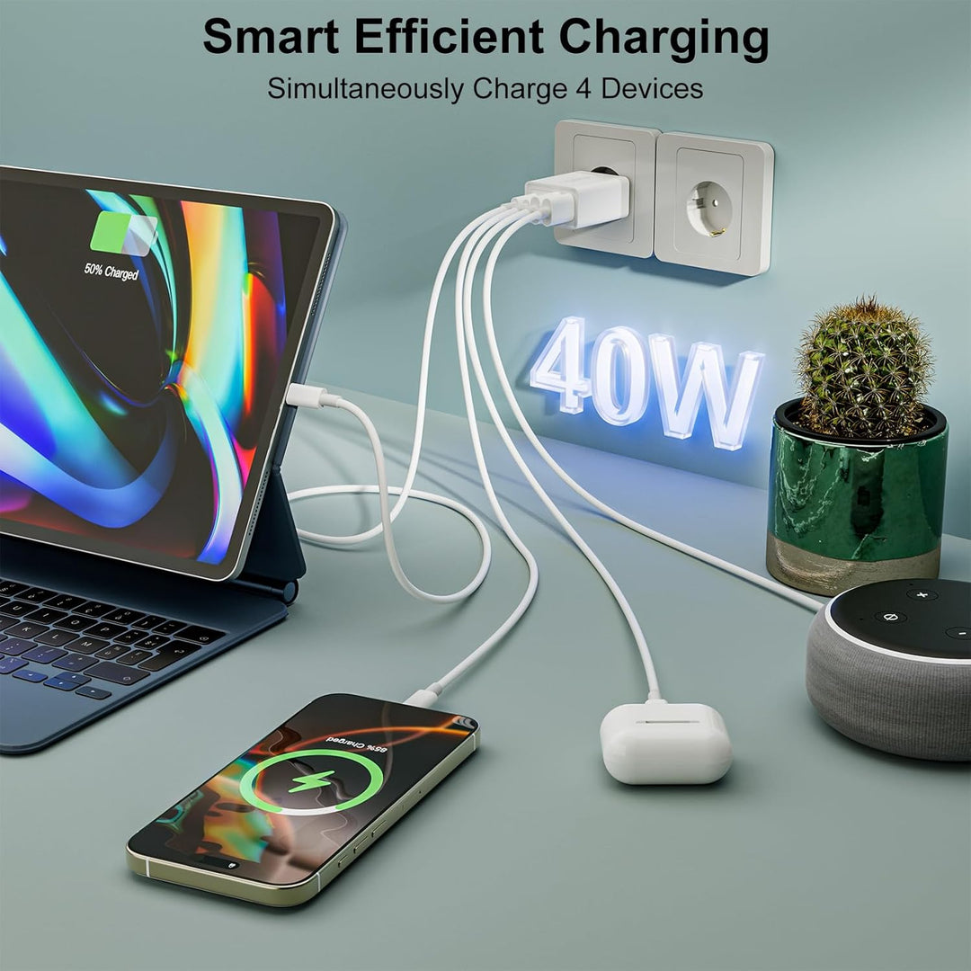 2er Pack USB C Ladegerät, 40W 4-Ports USB-C&USB-A Mehrfach Typ C Schnellladegerät Netzteil Adapter S