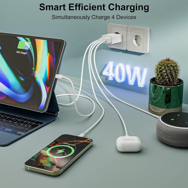 2er Pack USB C Ladegerät, 40W 4-Ports USB-C&USB-A Mehrfach Typ C Schnellladegerät Netzteil Adapter S