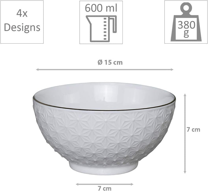 TOKYO design studio Nippon White 4-er Schalen-Set weiss, mit Gold-Rand, Ø 15 cm, 7 cm hoch, ca. 600