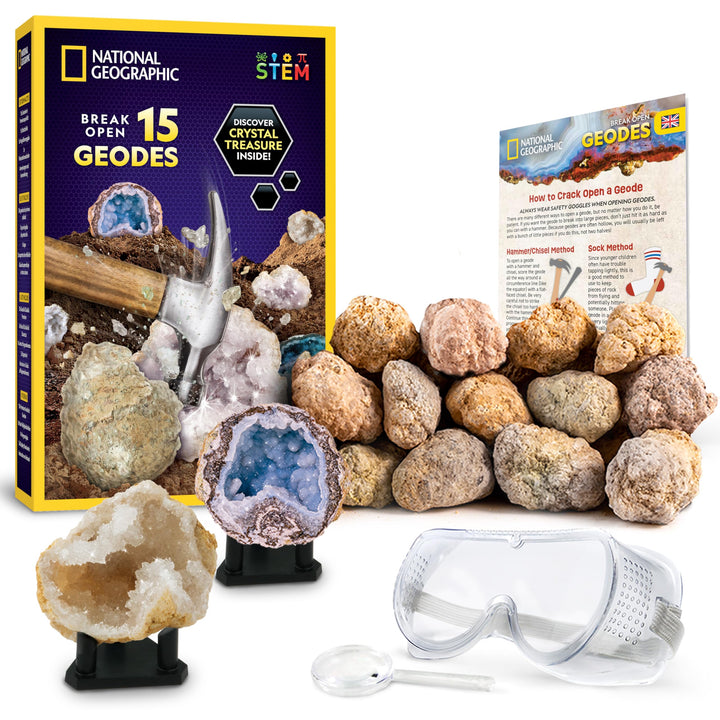 Blue Marble NATIONAL Geographic 15 Premium-Geoden Aufbrech-Set – Mit Schutzbrille, Lernleitfaden & 3