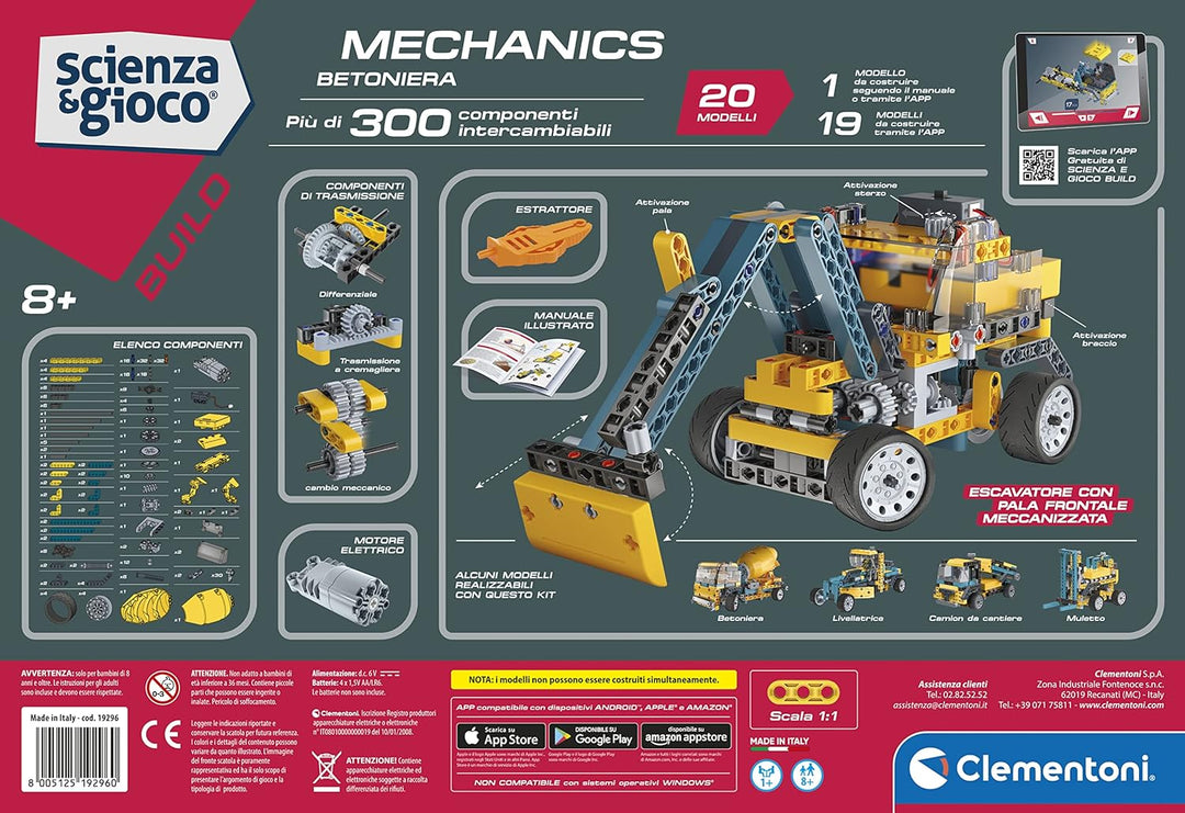 Clementoni 19296 Wissenschaft und Spiel Build – LKW Betonmischer – Bauset für Kinder, mechanisches L
