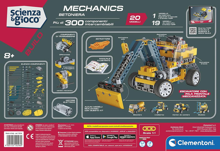 Clementoni 19296 Wissenschaft und Spiel Build – LKW Betonmischer – Bauset für Kinder, mechanisches L