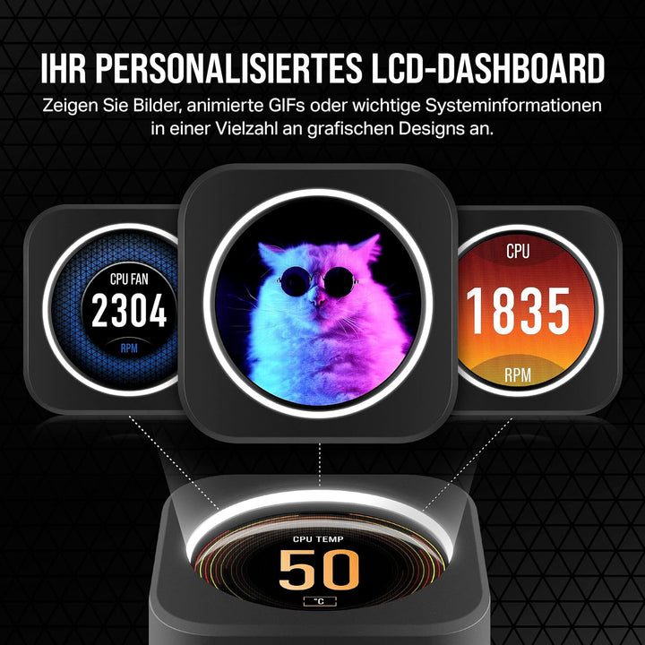 Corsair iCUE H100i Elite LCD XT Flüssig-CPU-Kühler - IPS-LCD-Bildschirm - Zwei AF120 RGB Elite-Lüfte