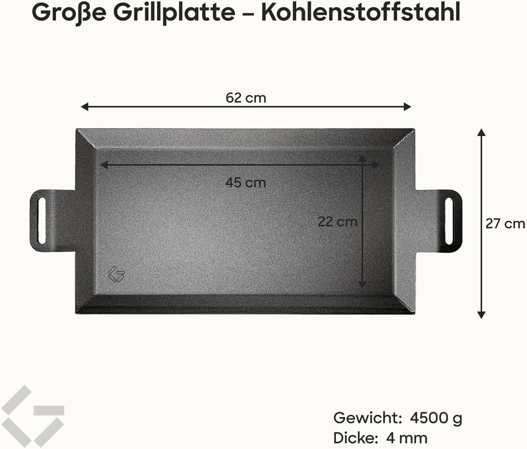 Gastrotools Grillplatte Induktion 62x27 cm – Profi Carbonstahl Teppanyaki/Plancha Grillplatte für In