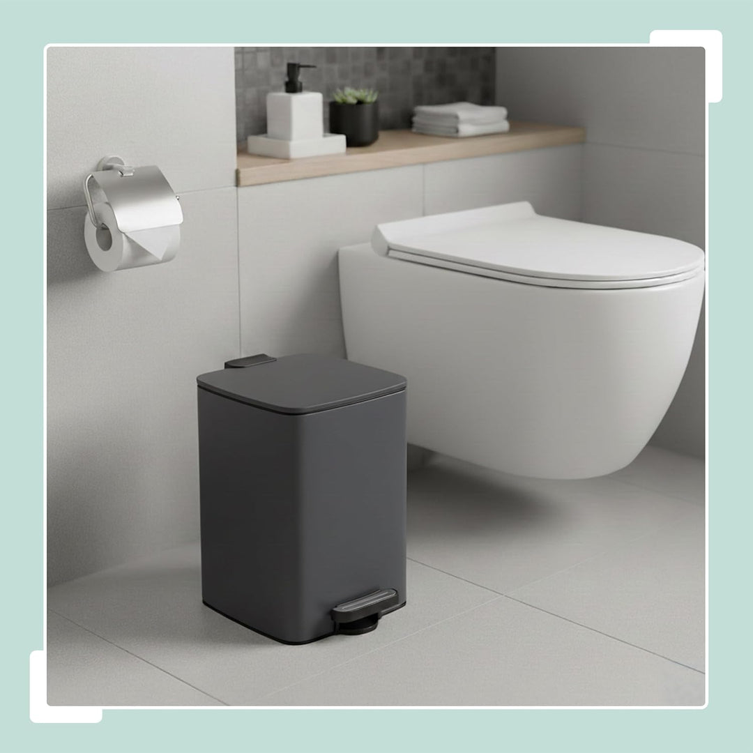 Relaxdays Mülleimer Küche, 20 l, Absenkautomatik, entnehmbarer Inneneimer, Mattes Metall, eckiger Tr