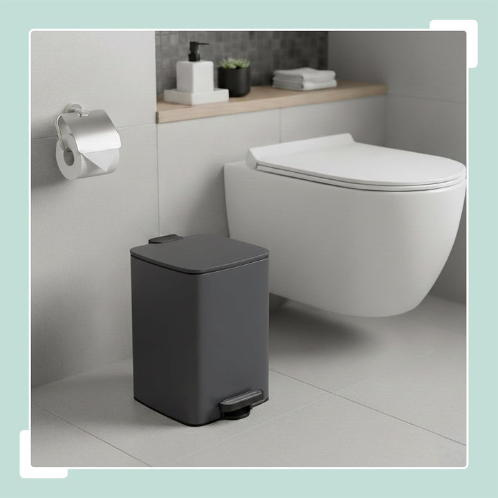 Relaxdays Mülleimer Küche, 20 l, Absenkautomatik, entnehmbarer Inneneimer, Mattes Metall, eckiger Tr