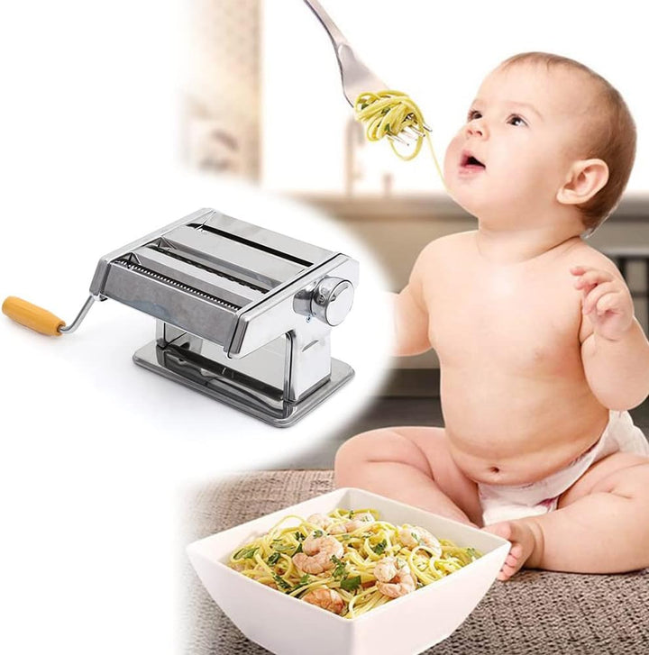 Manuelle Nudelmaschine Pasta Maker, Manuelle Manuell Edelstahl Pasta Walze Maschine mit Klemme Dicke
