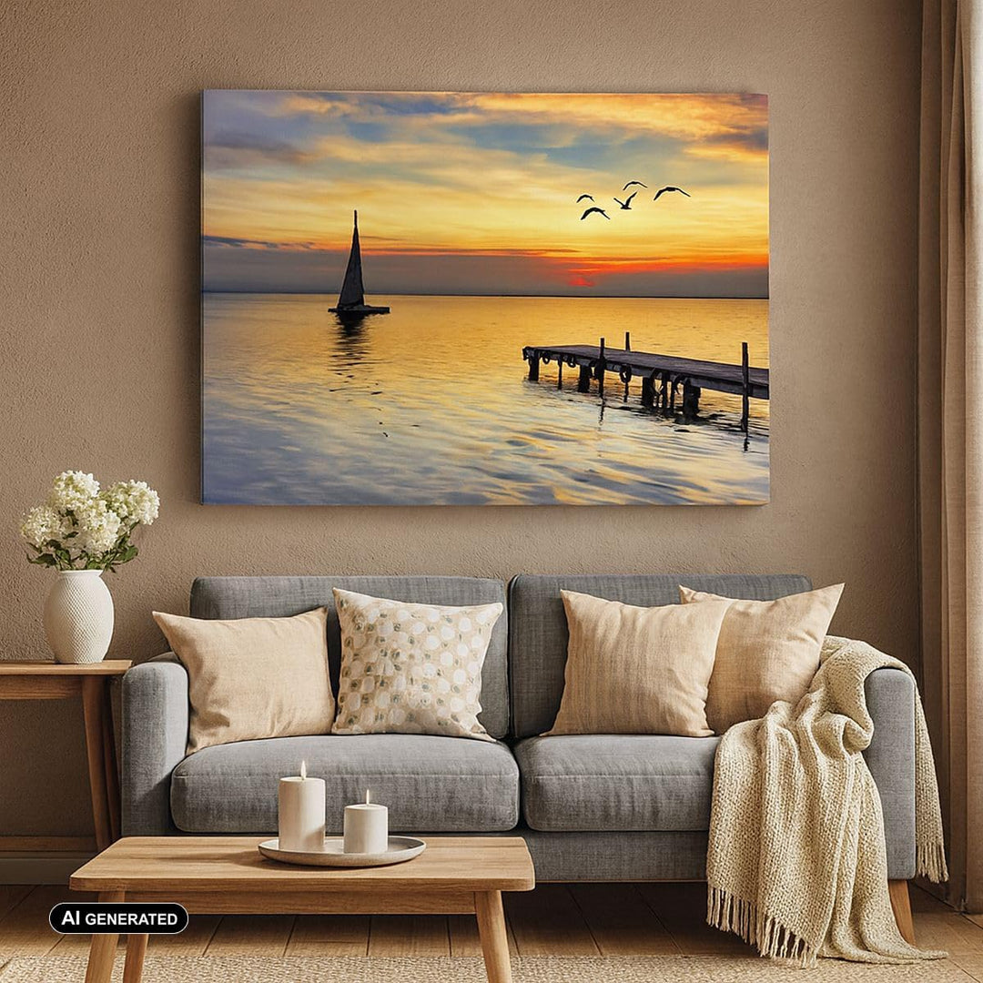 Bilder auf Leinwand 100x70cm Leinwandbild Strand landschaft wasser brücke Gross Wanddeko Bild Schlaf