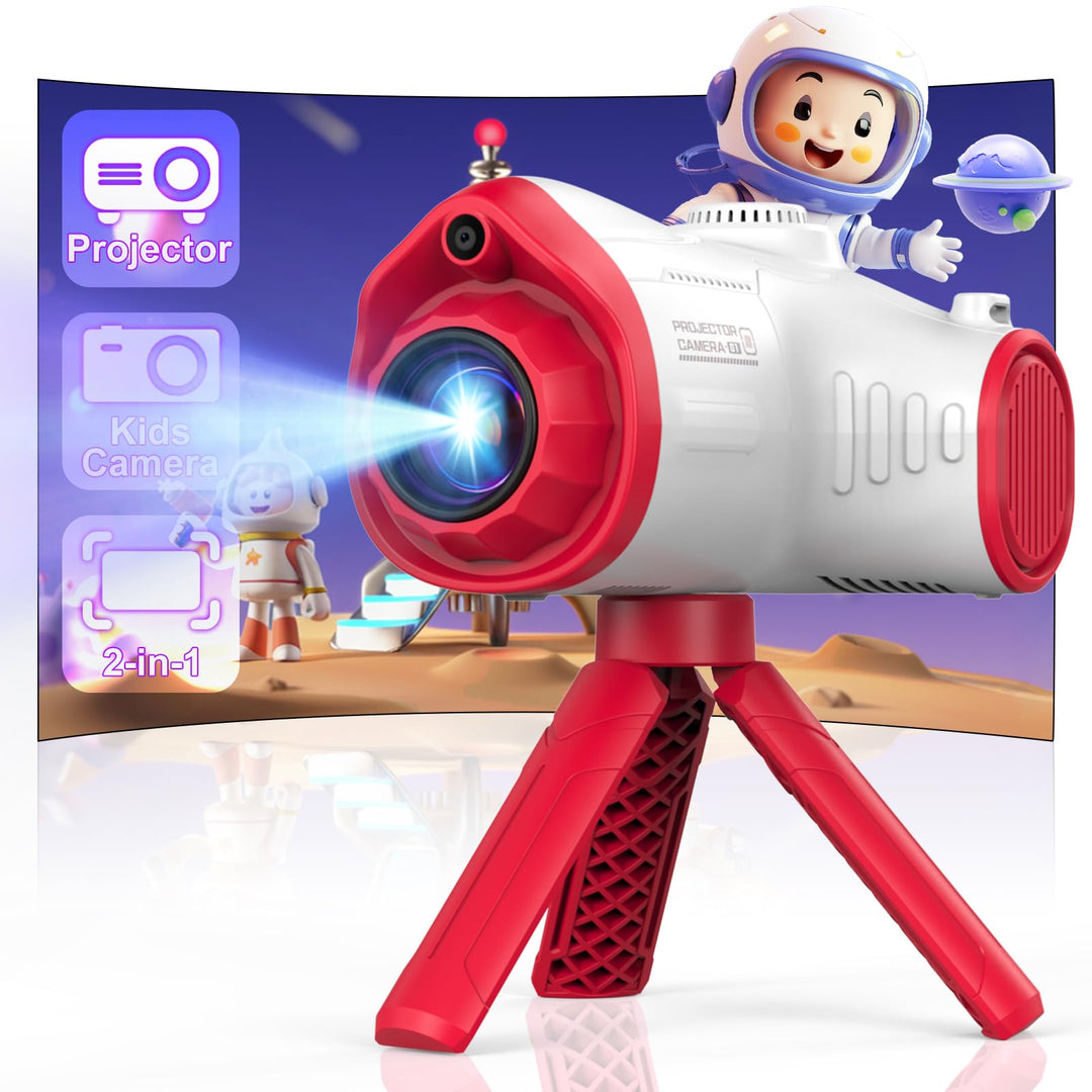 Kinderkamera mit Projektionskamera, 3 in 1 Videokamera,1080P mit 32GB-Karte, 2.4-Zoll-Bildschirm,Ges