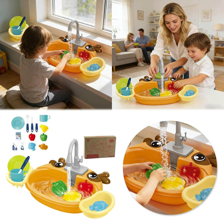 Spielküche mit fliessendem Wasser für Kleinkinder Rollenspielset mit drehbarem Wasserhahn Spielzeuge