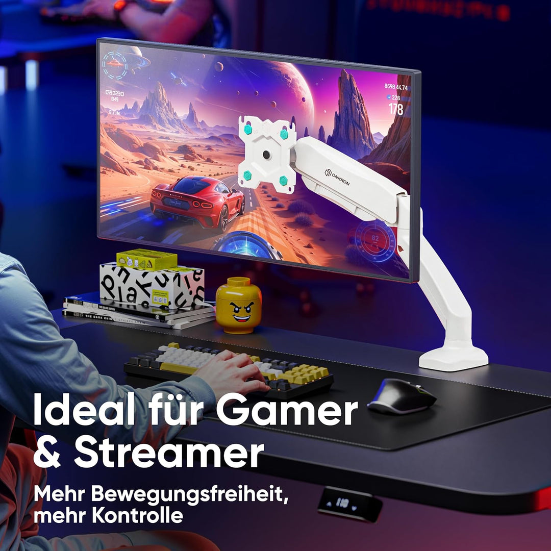 ONKRON Gaming Monitor Halterung 1 Monitor für 13" - 32" Bildschirme bis zu 8 kg - Ergonomische Bilds