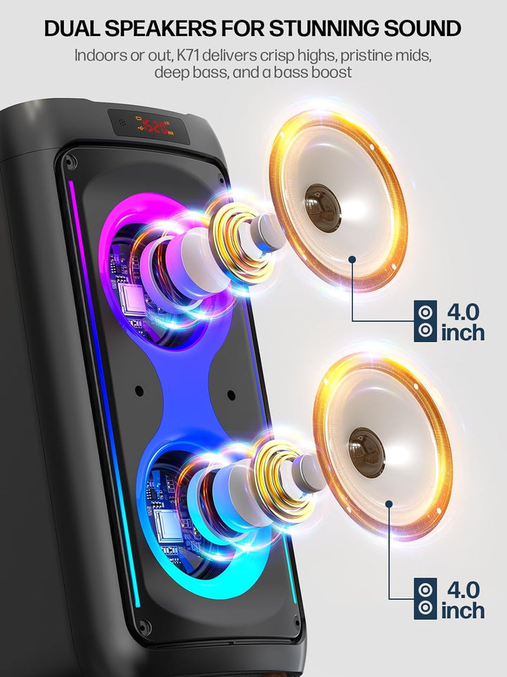 Karaoke-Maschine, Tragbarer Bluetooth-Lautsprecher mit 2 drahtlosen Mikrofonen für Erwachsene, PA-Sy