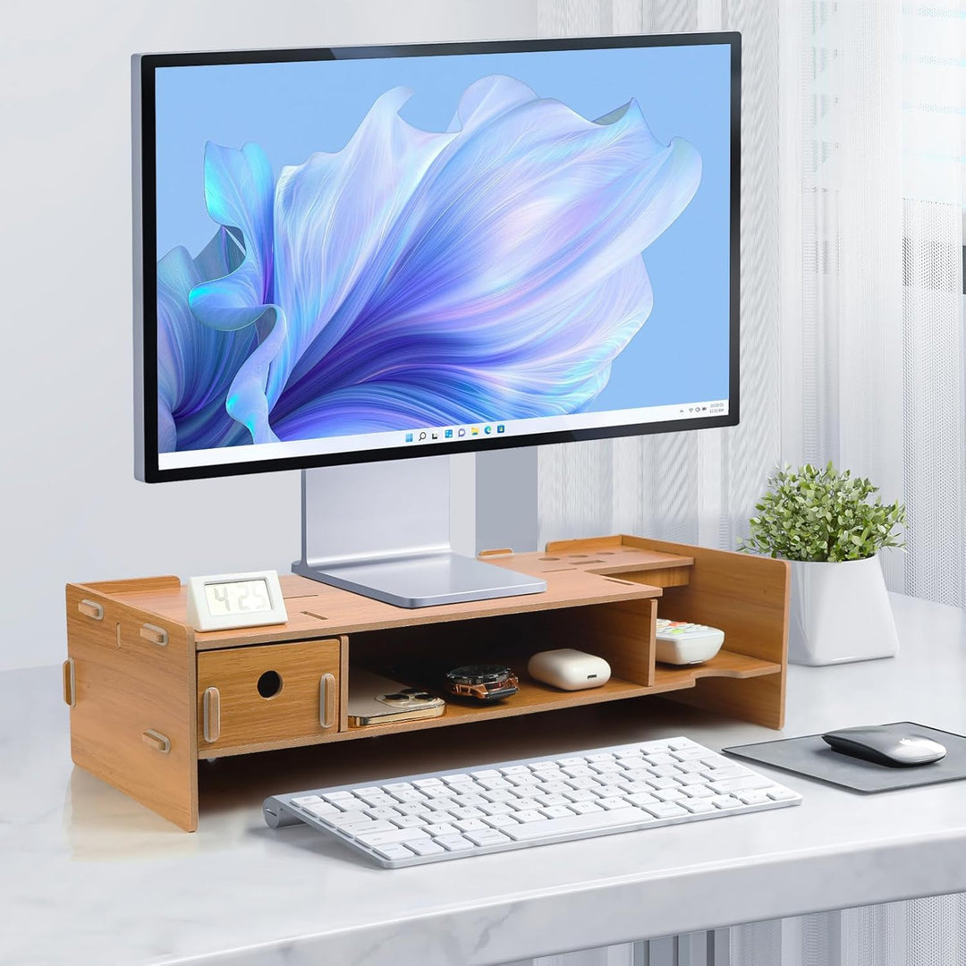 Monitorständer Holz, Unterbau Bildschirm, Multifunktionaler Bildschirmerhöhung, Büro Schreibtisch Or