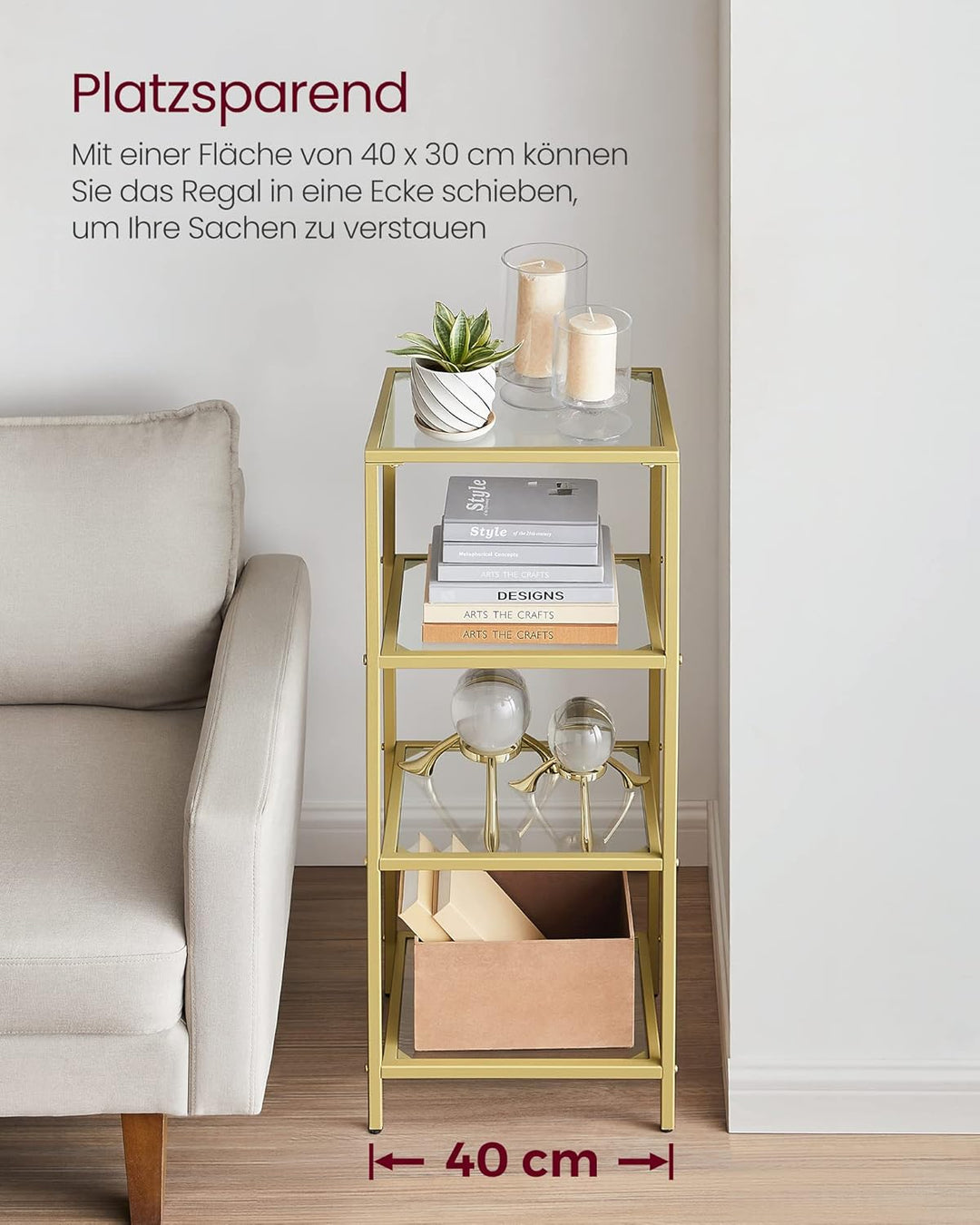 VASAGLE Regal mit 4 Ablagen, Badregal, gehärtetes Glas, einfache Montage, für Badezimmer, Wohnzimmer