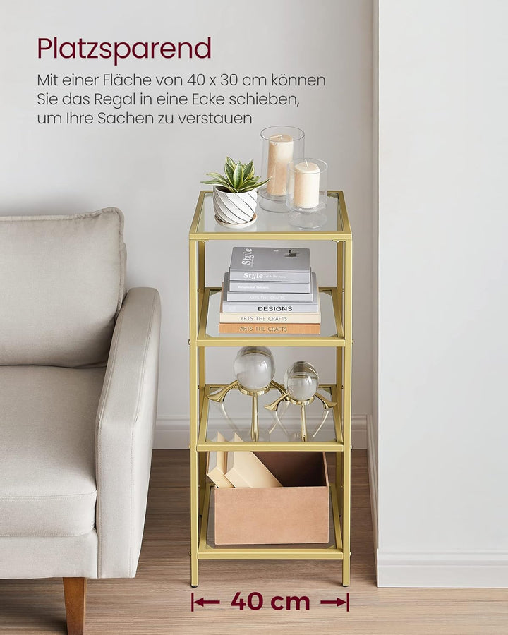 VASAGLE Regal mit 4 Ablagen, Badregal, gehärtetes Glas, einfache Montage, für Badezimmer, Wohnzimmer
