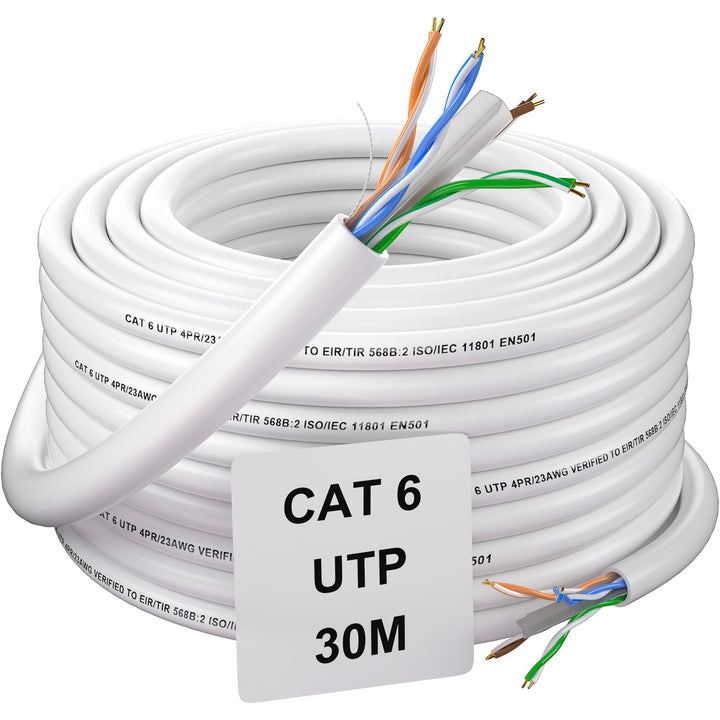 Verlegekabel 30m Netzwerkkabel, Cat 6 LAN Kabel 30 Meter Outdoor Ethernet Kabel Weiss Hochgeschwindi