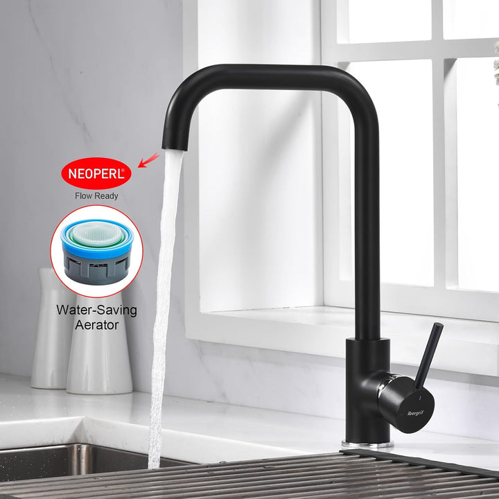 IBERGRIF M22105B, Hoch Küchenarmatur, Einhebel Spültischarmatur, Wasserhahn für Küche, Schwarz, Schw