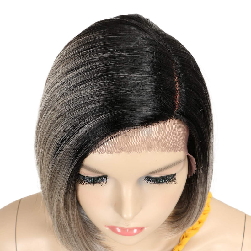 Début Lace Front Perücke für schwarze Damen Bob Perücke für weisse Damen Kunsthaar 24 cm 120g Grau G