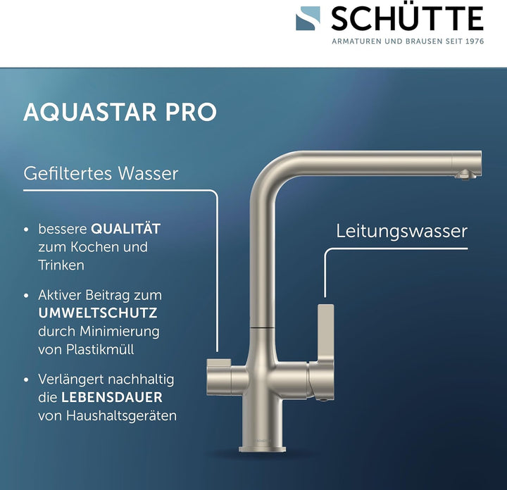 SCHÜTTE 99805 AQUASTAR PRO Trinkwasser-Spültischarmatur mit Filtersystem, 3 Wege Küchenarmatur, Küch