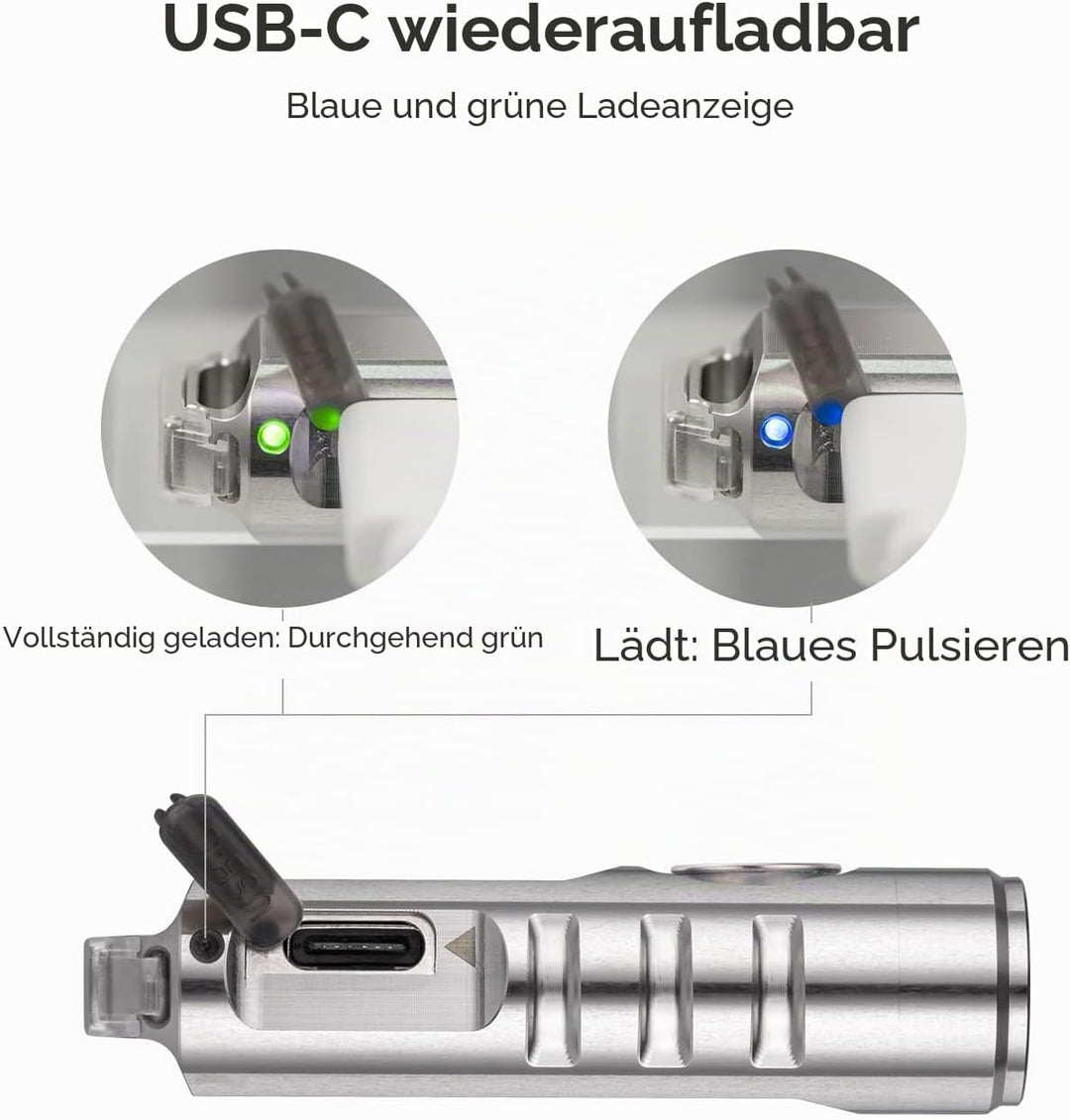 RovyVon A2 G4 wiederaufladbare USB C Schlüsselanhänger Taschenlampe, 650 Lumen 6500 K kühles Weiss s