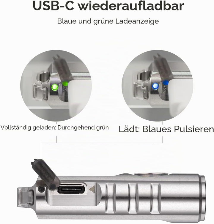 RovyVon A2 G4 wiederaufladbare USB C Schlüsselanhänger Taschenlampe, 650 Lumen 6500 K kühles Weiss s