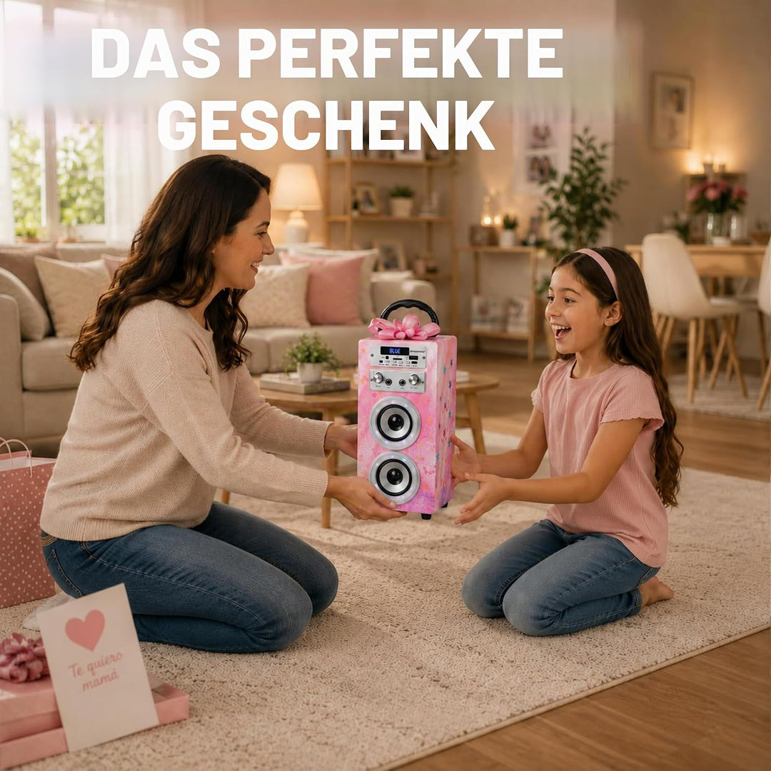 DYNASONIC Karaoke mit 2 Mikrofonen, tragbarer Karaoke-Maschine, Bluetooth-Lautsprecher, USB- und SD-