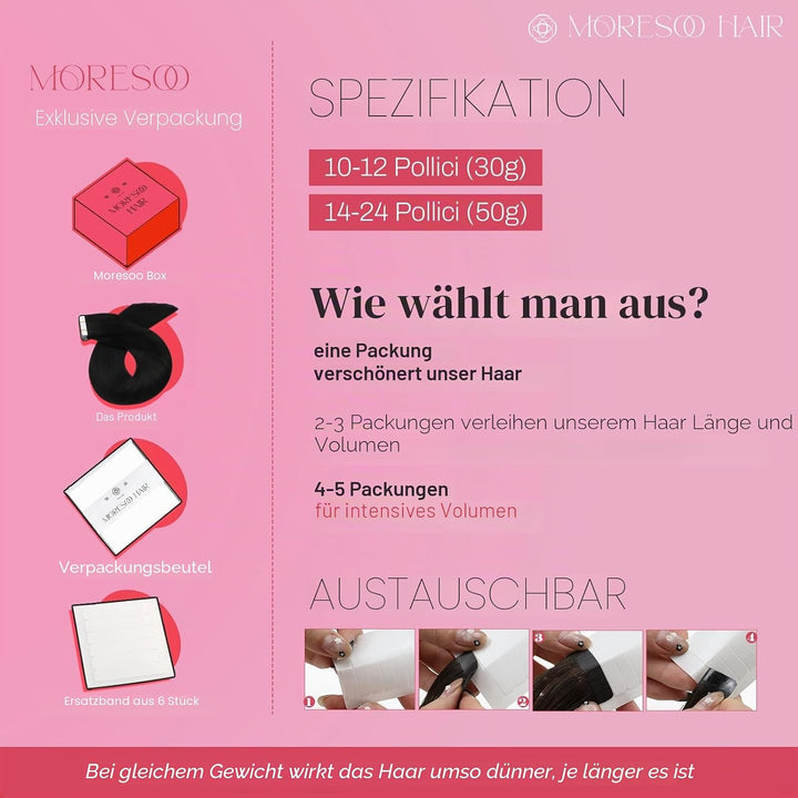 Moresoo Tape Extensions Echthaar 30 cm Balayage Remy Menschliches Haar Skin Weft Extensions Tape in