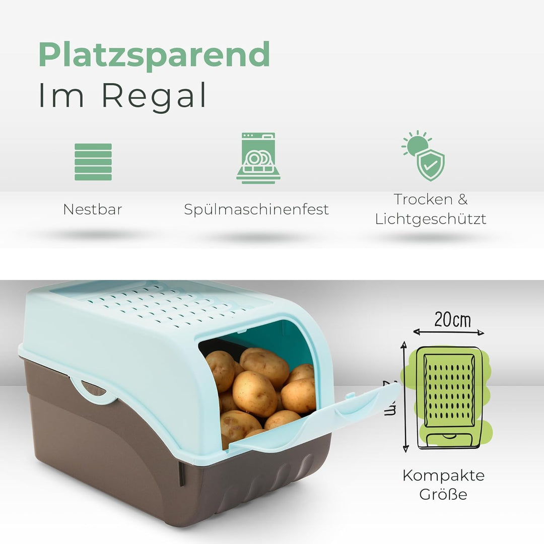Novaliv Kartoffel Aufbewahrungsboxen Set | 3,5L + 5L + 9L | TÜRKIS | Kartoffelboxen | Gemüseboxen st